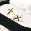 Rack Plating Cross Brass Micro Pave Cubic Zirconia Stud Earrings EJEW-H143-19G-2