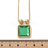 Square 304 Stainless Steel Green Glass Pendant Necklaces NJEW-L157-07G-5