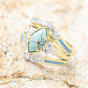 3Pcs Horse Eye Alloy & Crystal Rhinestone & Synthetic Turquoise Finger Rings FS-WG40CFA-05-1