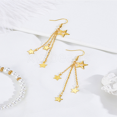 1 Pair Brass Star Tassel Dangle Earrings EJEW-LP0007-113G-1