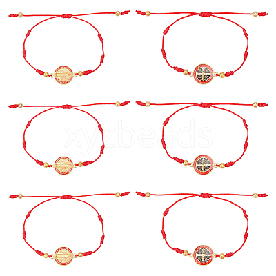 6Pcs Saint Benedict Medal Alloy Link Bracelets Set BJEW-AN0001-68-1