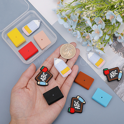 12Pcs 8 Styles Blackboard/Book/Pencil Shape Silicone Beads SIL-CA0002-78-1