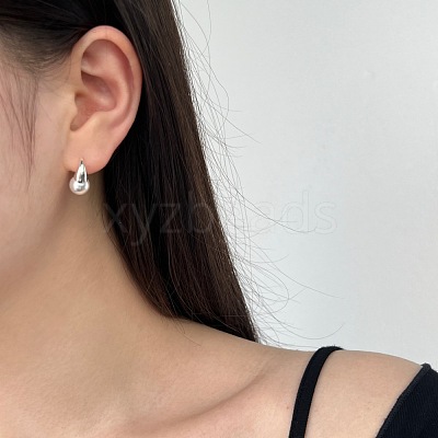 Teardrop Rhodium Plated 925 Sterling Silver Shell Pearl Dangle Earrings for Women EJEW-Q804-05P-1