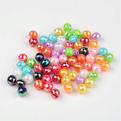 Faceted Colorful Eco-Friendly Poly Styrene Acrylic Round Beads SACR-K001-8mm-M-1