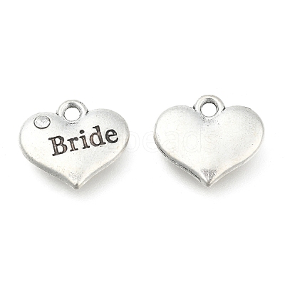 Wedding Theme Antique Silver Tone Tibetan Style Heart with Bride Rhinestone Charms X-TIBEP-N005-12E-1