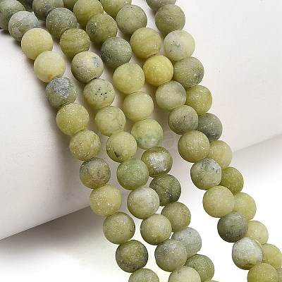 Frosted Natural Chinese Jade Southern Jade Beads Strands G-M248-6mm-06-1
