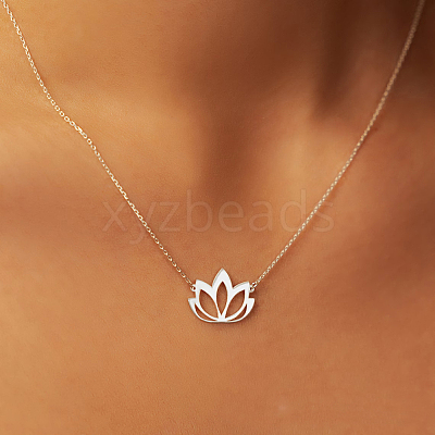 Buddhist Hollow Lotus Flower 201 Stainless Steel Pendant Necklaces for Women FS-WGA47F0-01-1