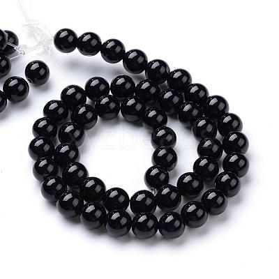 Natural Black Onyx Round Bead Strands G-T055-12mm-10-1