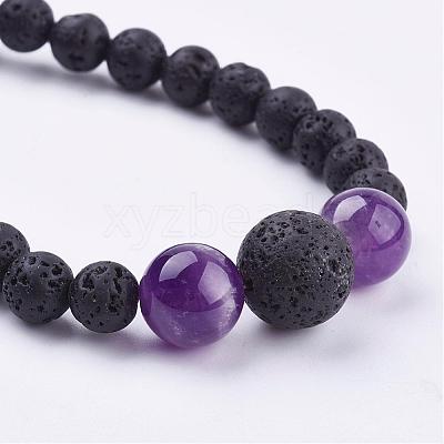 Natural Amethyst Beaded Necklaces & Stretch Bracelets Jewelry Sets SJEW-JS00918-05-1