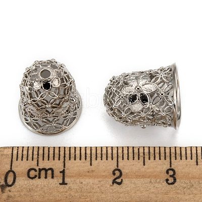 Hollow Bell with Flower Brass Cord Ends KK-M168-01P-1