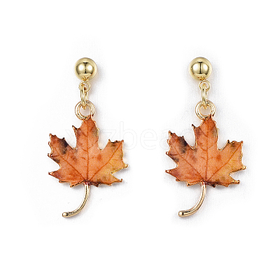 Autumn Theme Alloy Dangle Stud Earrings X-EJEW-G148-24G-02-1