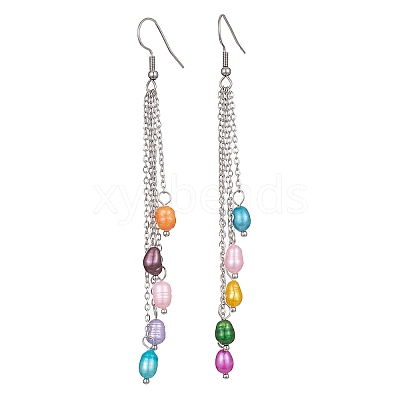 Dyed Natural Pearl Dangle Earrings EJEW-JE05466-1