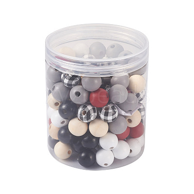 Painted Natural Wood Beads WOOD-YS0001-01-1
