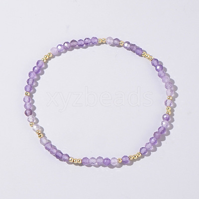 Natural Amethyst Round Beads Stretch Bead Bracelets for Women CQ7665-2-1