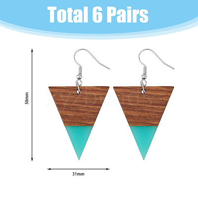 6 Pair 6 Style Resin & Wood Dangle Earrings with Iron Pins EJEW-AB00036-1