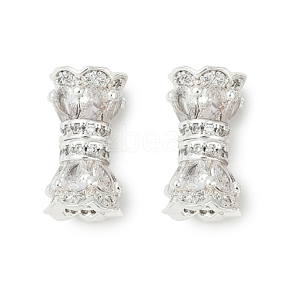 Brass Micro Pave Clear Cubic Zirconia Screw Clasps KK-H202-02C-S-1