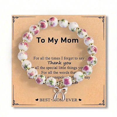Mother's Day Bowknot Alloy Enamel Charm Bracelets QO2336-6-1