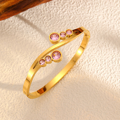 304 Stainless Steel Rhinestone Hinged Bangles for Women FS-WGBF11B-04-1