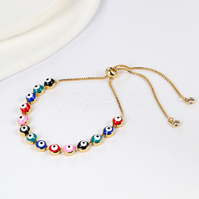 Brass Evil Eye Link Chains Slider Bracelet LU9837-2-1