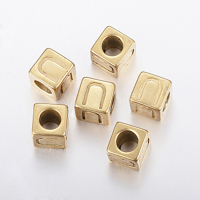 304 Stainless Steel Large Hole Letter European Beads X-STAS-H428-01G-U-1