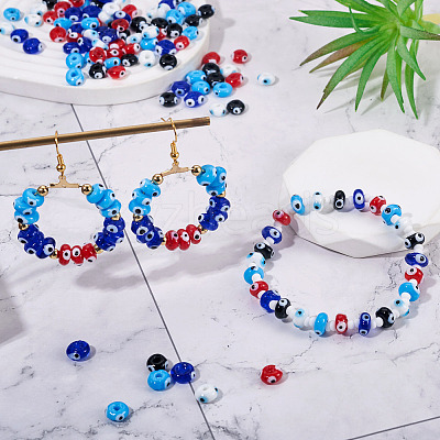 100Pcs 5 Colors Handmade Evil Eye Lampwork Beads Strands LAMP-TA0001-88A-1