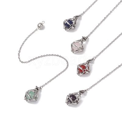 Stainless Steel Macrame Chain Pouch Round Natural Lapis Lazuli & Amethyst & Green Aventurine & Carnelian & Rose Quartz Holder Dowsing Pendulums PALLOY-JF02736-02-1