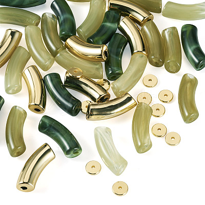 32Pcs 4 Colors Curved Tube Acrylic Beads DIY-TA0014-73-1