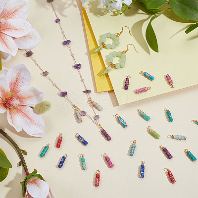 36Pcs 9 Colors Dyed Synthetic Imperial Jasper Copper Wire Wrapped Pendants PALLOY-FG00003-1