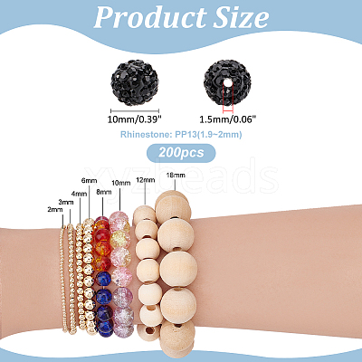 200Pcs Pave Disco Ball Beads RB-PH0001-41B-1