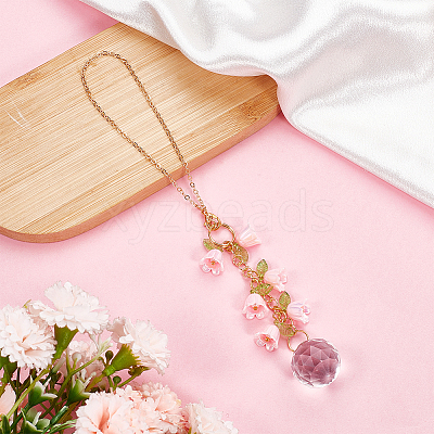 Glass & Resin Lily of the Valley Car Hanging Ornaments HJEW-DR00054-1