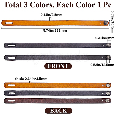 3Pcs 3 Colors Leather Wide Cord Bracelets with Alloy Button BJEW-GF0001-26-1