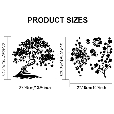 2Pcs 2 Styles PET Hollow Out Drawing Painting Stencils DIY-MA0003-49-1