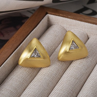 Triangle Brass Drawbench Stud Earring EJEW-L288-007G-1