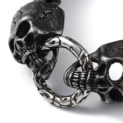 304 Stainless Steel Skull Head Herringbone Chains Bracelets for Men & Women BJEW-D031-29B-1