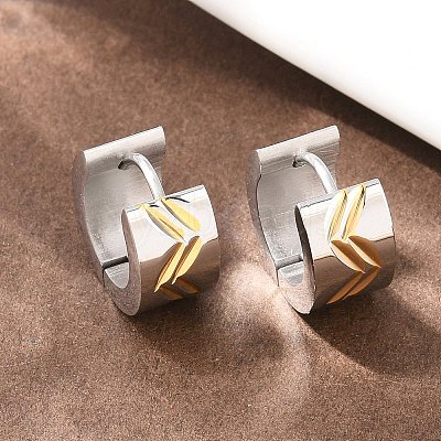 Two Tone 304 Stainless Steel Stripe Hoop Earrings EJEW-L307-04GP-01-1