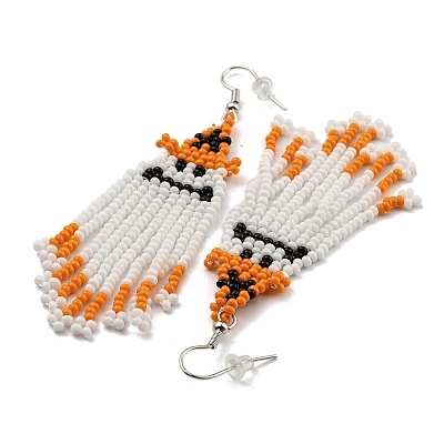 Boho Seed Bead Halloween Ghost with Hat Tassel Earrings EJEW-Q380-04C-1