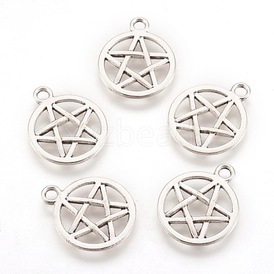 Tibetan Style Alloy Flat Round with Star Charms TIBEP-5248-AS-FF-1
