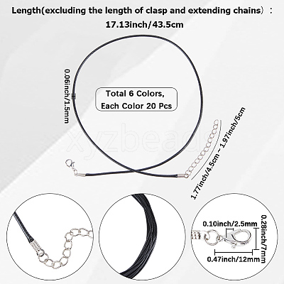 120Pcs 6 Colors Waxed Cotton Cord Necklace Making MAK-PA0001-02-1