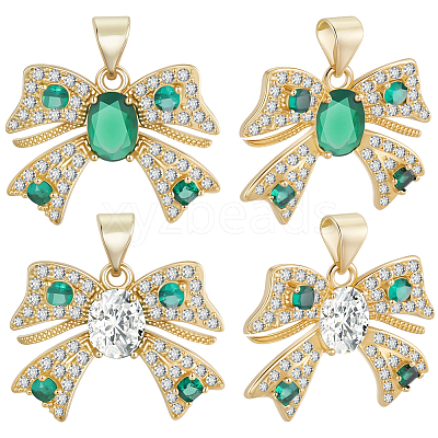6Pcs 2 Colors Brass Micro Pave Cubic Zirconia Pendants KK-BBC0020-51-1