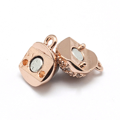Brass Micro Pave Cubic Zirconia Magnetic Clasps with Loops ZIRC-P071-27-NR-1