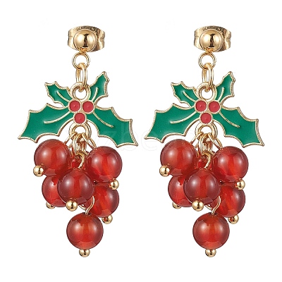 Cherry Alloy Enamel and Carnelian Beads  Studs Earring EJEW-TA00445-1