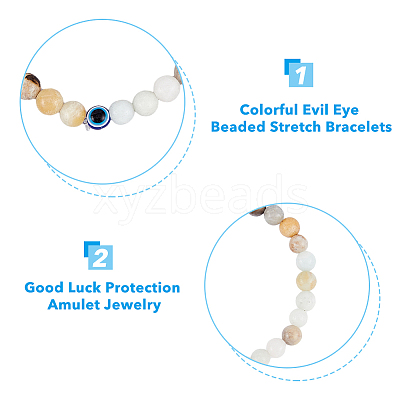 8Pcs 8 Style Natural & Synthetic Mixed Gemstone & Evil Eye Round Beaded Stretch Bracelets Set BJEW-FI0001-48-1