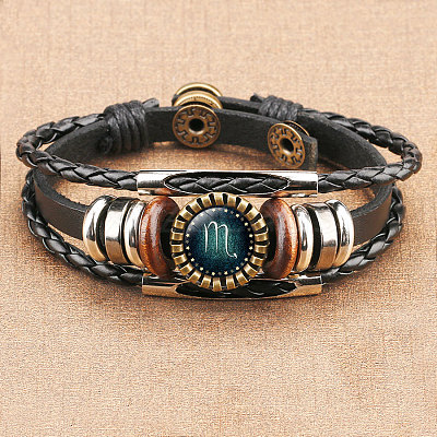 12 Constellations PU Leather Multi-strand Bracelets WGFD09F-08-1