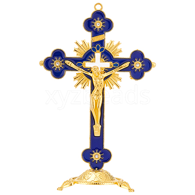 Religion Alloy Enamel Crucifix Cross Statue Display Decorations DJEW-WH0043-105E-1