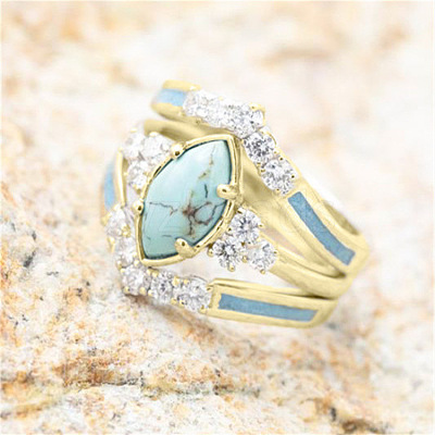 3Pcs Horse Eye Alloy & Crystal Rhinestone & Synthetic Turquoise Finger Rings FS-WG40CFA-05-1