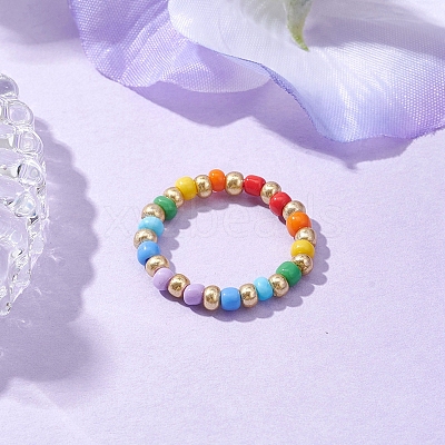Glass Beaded Stretch Finger Rings for Women RJEW-JR00656-1