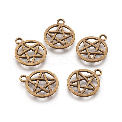 Tibetan Style Alloy Flat Round with Star Charms TIBEP-5248-AB-FF-1
