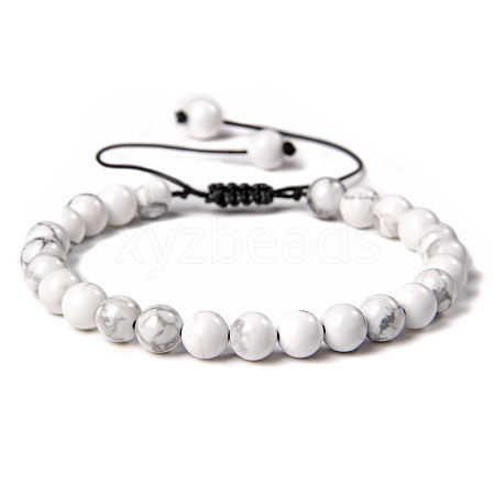 Natural Howlite Round Bead Adjustable Braided Bracelets UO3136-13-1