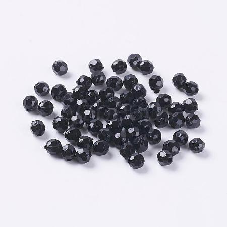 Black Faceted Round Acrylic Spacer Beads X-PAB6mmY-1-1