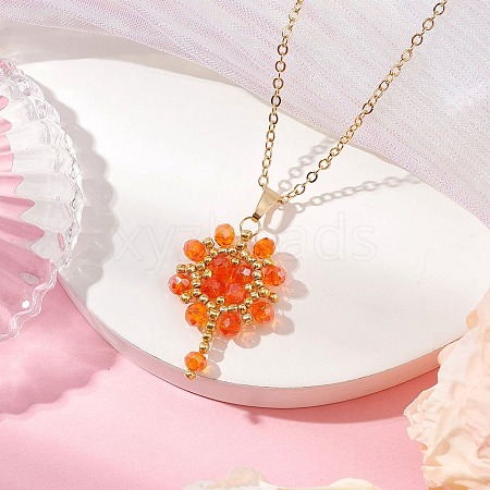 Flower Handmade Seed Beads & AB Color Glass Beaded Pendant Necklaces NJEW-MZ00084-03-1